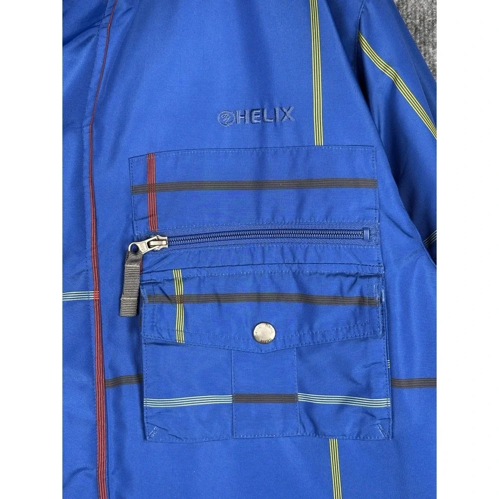 Y2K Helix Snowboard Jacket Mens M Blue Insulated Ski Cargo Hooded Snow Coat